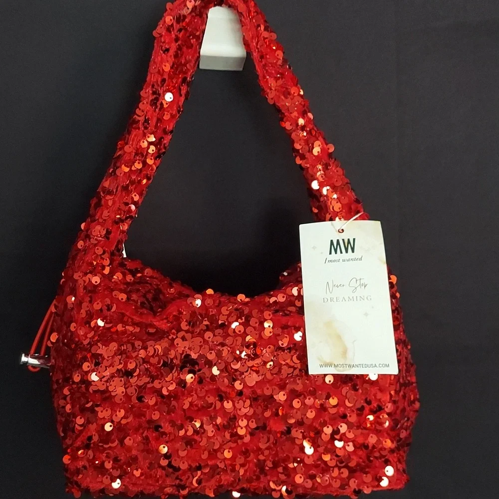 MOST WANTED Red Sequin Handbag - Picture 3 of 12